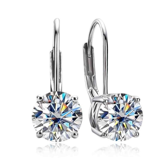 AnuClub 6.5mm Moissanite Drop Earrings,Total 2ct D Color Round Cut Sterling Silver Dangle Earrings for Women With Certificate
