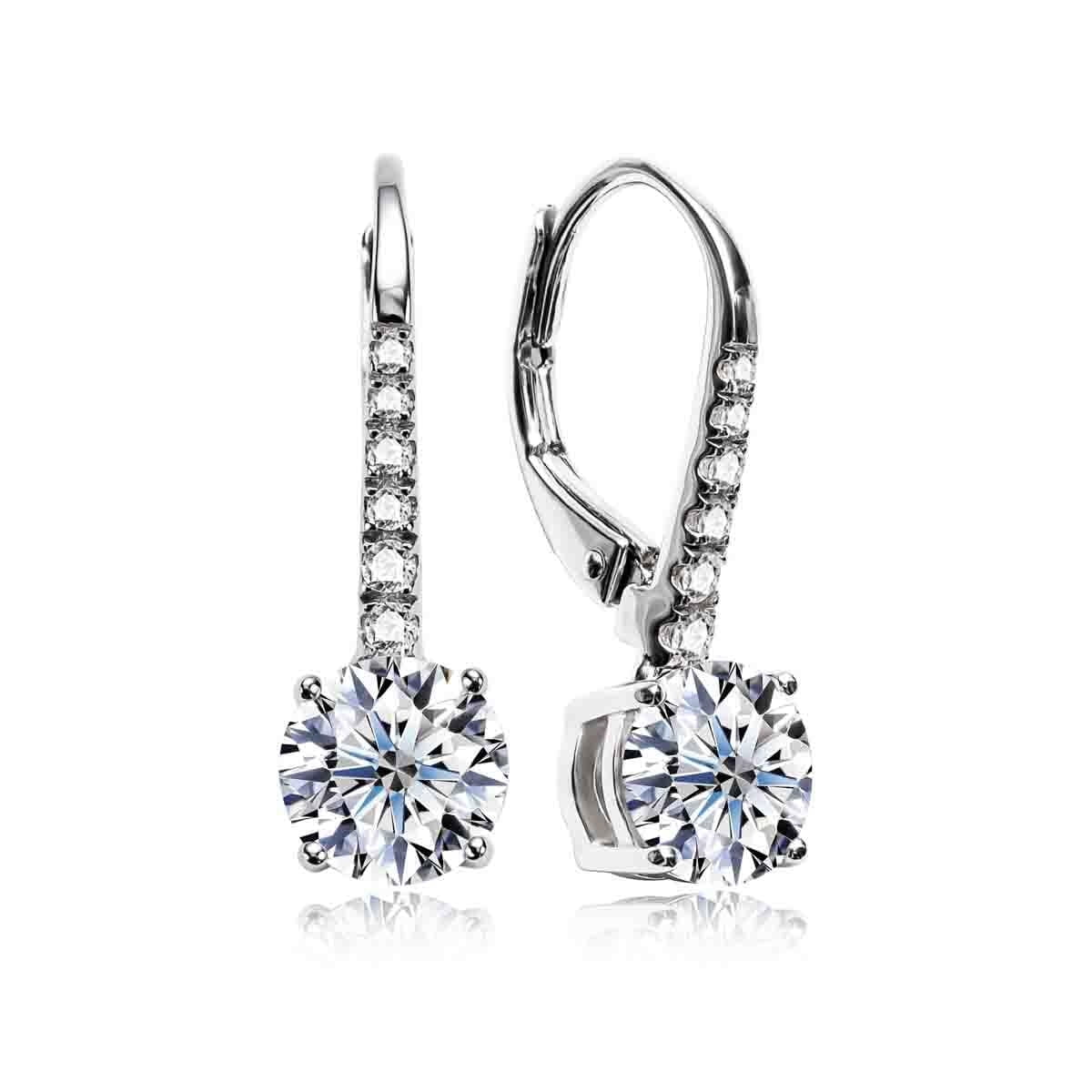 AnuClub 6.5mm Moissanite Drop Earrings,Total 2.1ct D Color Round Cut Sterling Silver Dangle Earrings for Women With Certificate