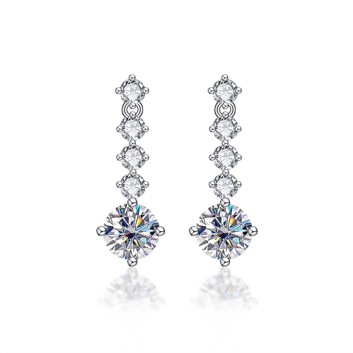 AnuClub 6.5mm Moissanite Drop Earrings,Total 2.68ct D Color Round Cut Sterling Silver Dangle Earrings for Women With Certificate