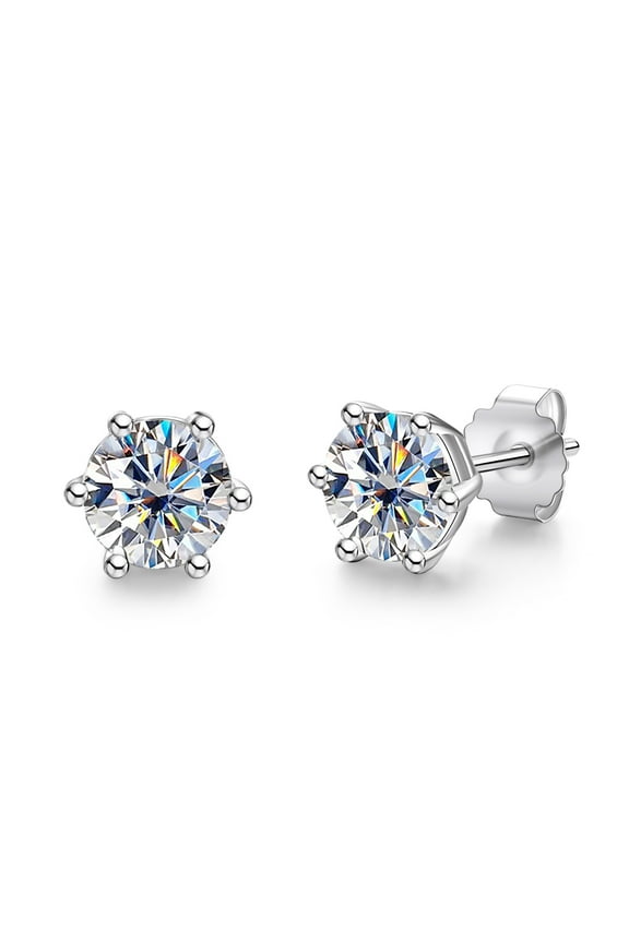 6.5mm Moissanite Stud Earrings Total 2 Carat 6-Prong D Color Round Cut Lab Created Diamond 14K Gold Plated S925 Silver Earrings for Women with Certificate