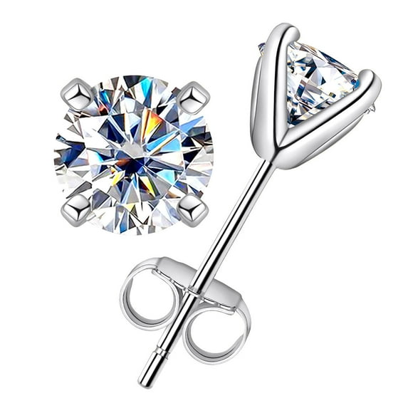 AnuClub 6.5mm Moissanite Total 2 Carat 4-Prong Stud Earrings, D Color Round Cut Lab Created Diamond 18K Gold Plated S925 Silver Earrings for Women with Certificate