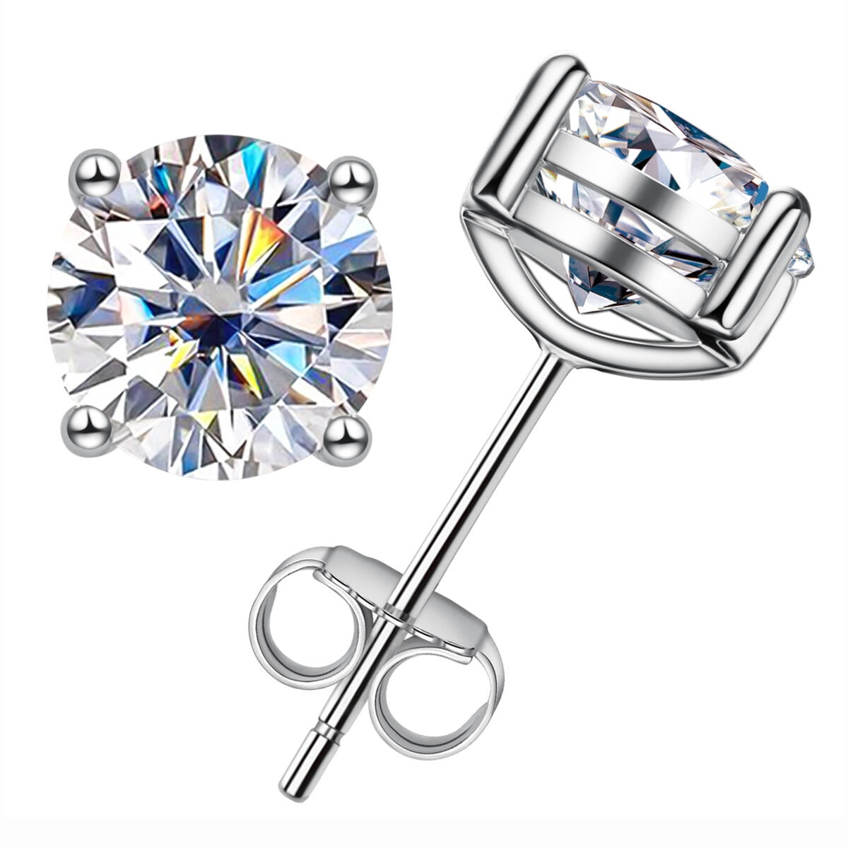 AnuClub 8.0mm Moissanite Total 4 Carat 4 Prong Stud Earrings, D Color Brilliant Round Cut Lab Created Diamond 18K Gold Plated Silver Earrings for Women with Certificate