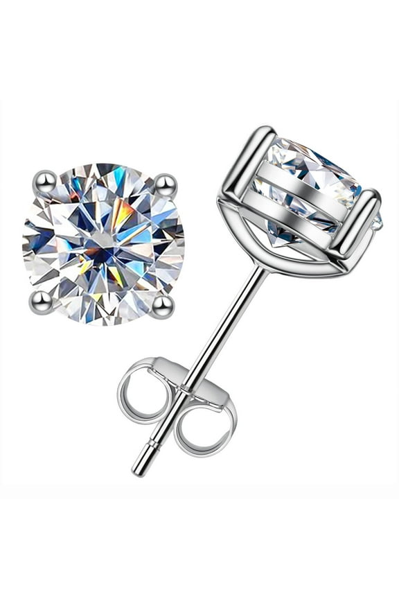 8.0mm Moissanite Total 4 Carat 4 Prong Stud Earrings, D Color Brilliant Round Cut Lab Created Diamond 18K Gold Plated Silver Earrings for Women with Certificate