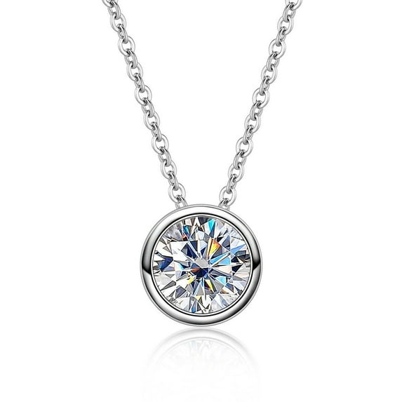 AnuClub 9mm Moissanite Pendant Necklace For Women D Color VVS1 Bezel Set Round Cut Sterling Silver Necklace