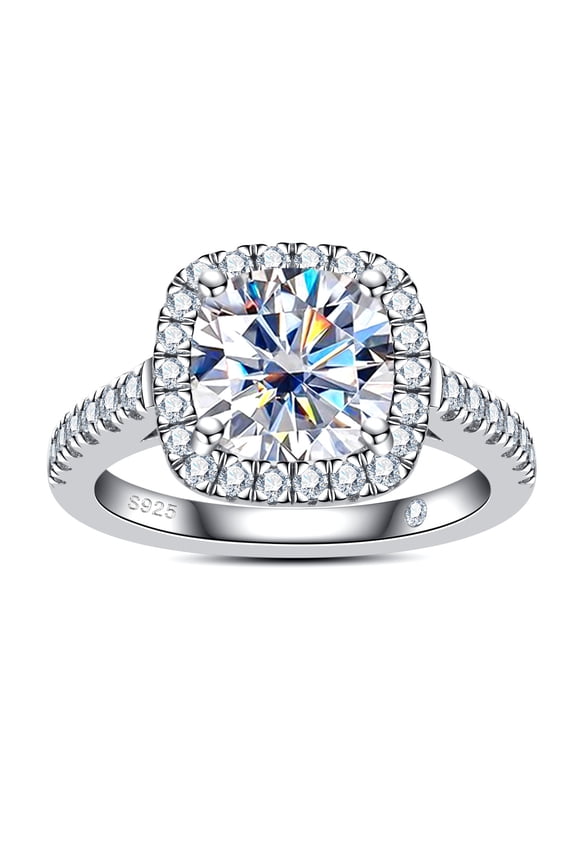 Cushion Cut Moissanite Engagement Rings 3.96cttw D Color VVS1 925 Sterling Silver Halo Wedding Promise Statement Rings for Women with Certificate
