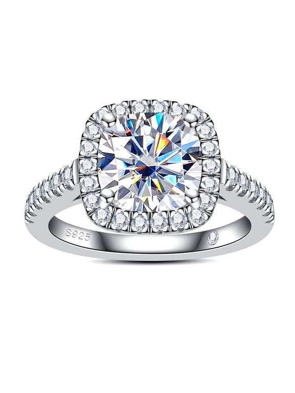 Cushion Cut Moissanite Engagement Rings 3.96cttw D Color VVS1 925 Sterling Silver Halo Wedding Promise Statement Rings for Women with Certificate