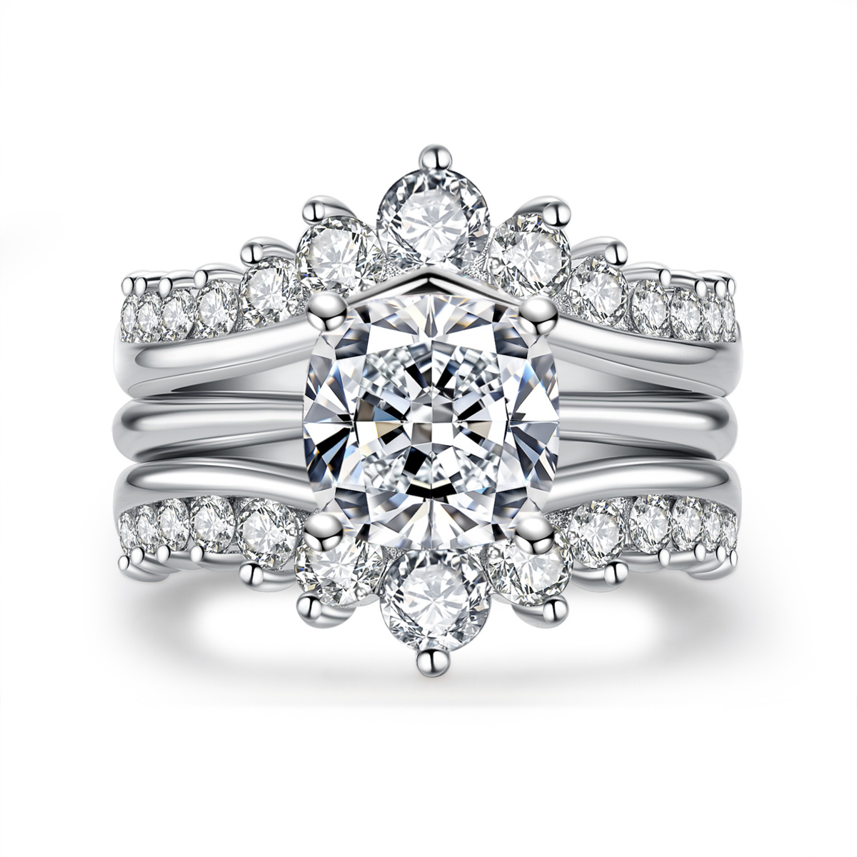AnuClub Cushion Cut Moissanite Engagement Rings Bridal Set 4.52cttw(3CT ...