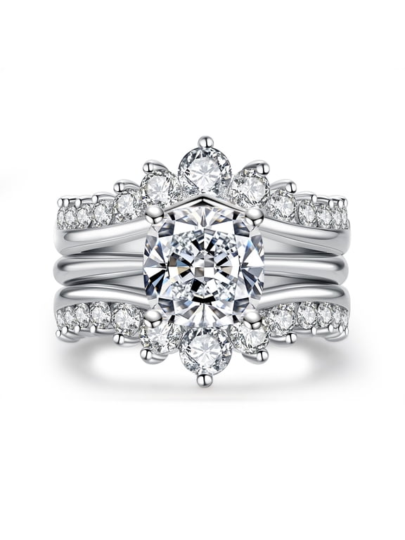 Cushion Cut Moissanite Engagement Rings Bridal Set 4.52cttw(3CT Center Stone) D Color VVS1 925 Sterling Silver 3-in-1 Wedding Promise Ring for Women with Certificate