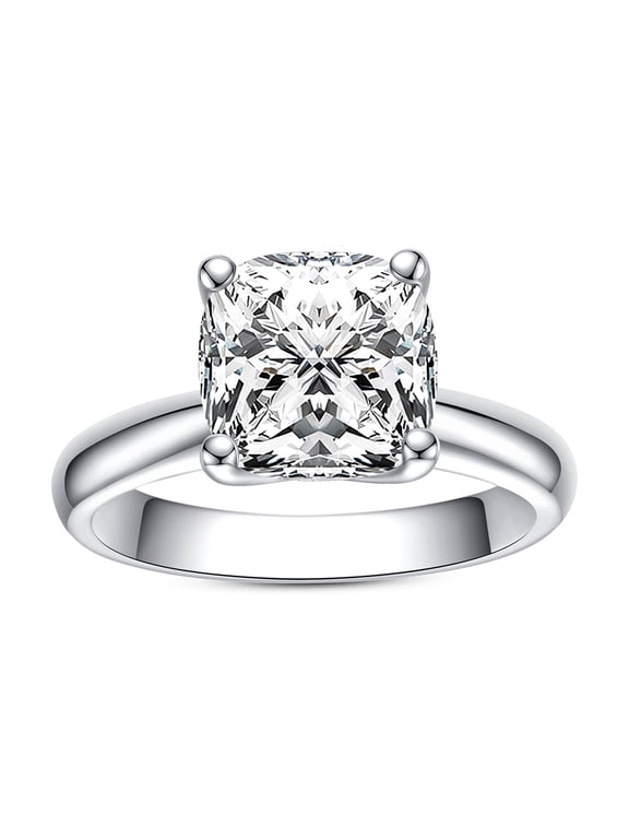 3.5ct Cushion Moissanite Engagement Ring, D Color 925 Sterling Silver, Eternity Wedding Promise Anniversary Band Rings for Women