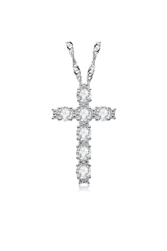 Moissanite Cross Necklace 2.26cttw Round Cut D Color VVS1 Round Cut 14K White Gold Plated 925 Sterling Silver Anniversary Pendant for Women