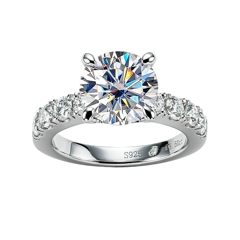 AnuClub Moissanite Engagement Ring 4.3cttw D Color Round Cut Gold