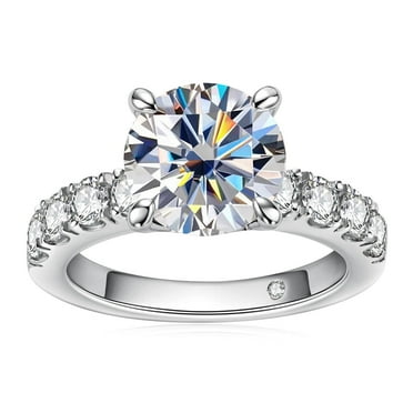 AnuClub Moissanite Engagement Ring,4.3cttw D Color Round Cut, Gold Plated Sterling Silver Promise Anniversary Ring for Women