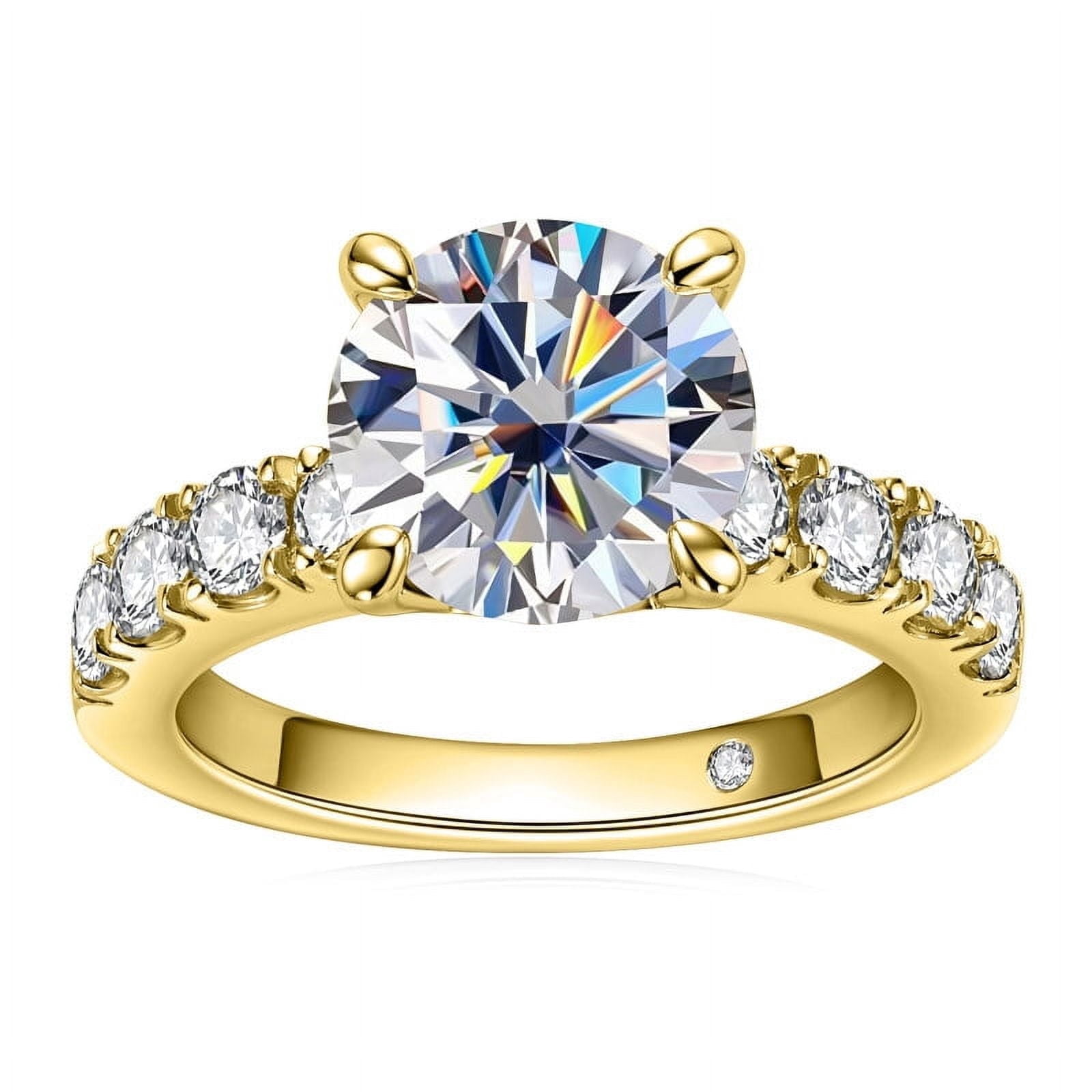 AnuClub Moissanite Engagement Ring,4.3cttw Round Cut D Color VVS1 14K Gold Plated 925 Sterling Silver Promise Anniversary Ring for Women