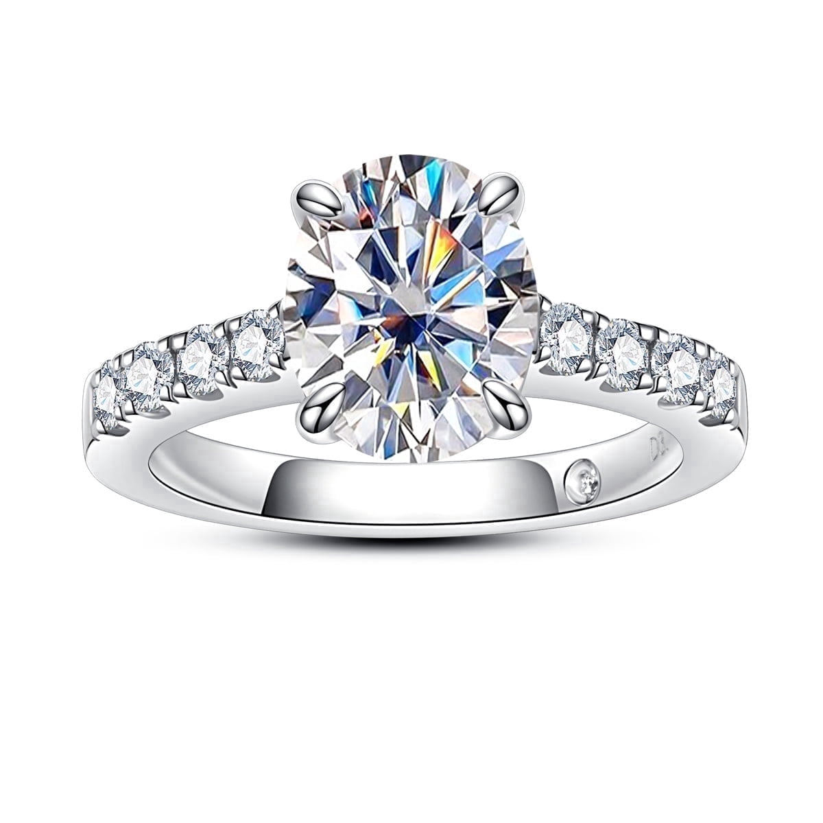 AnuClub Moissanite Engagement Ring,4.24cttw Oval Cut D Color VVS1 14K Gold Plated 925 Sterling Silver Promise Anniversary Ring for Women