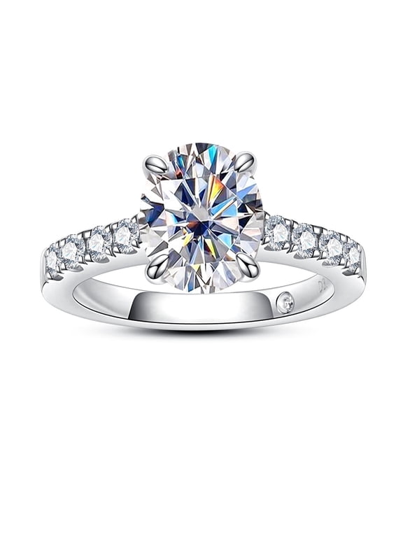 Moissanite Engagement Ring,4.24cttw Oval Cut D Color VVS1 14K Gold Plated 925 Sterling Silver Promise Anniversary Ring for Women