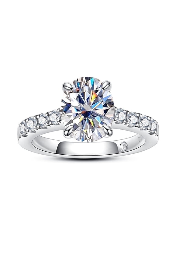 Moissanite Engagement Ring,4.24cttw Oval Cut D Color VVS1 14K Gold Plated 925 Sterling Silver Promise Anniversary Ring for Women