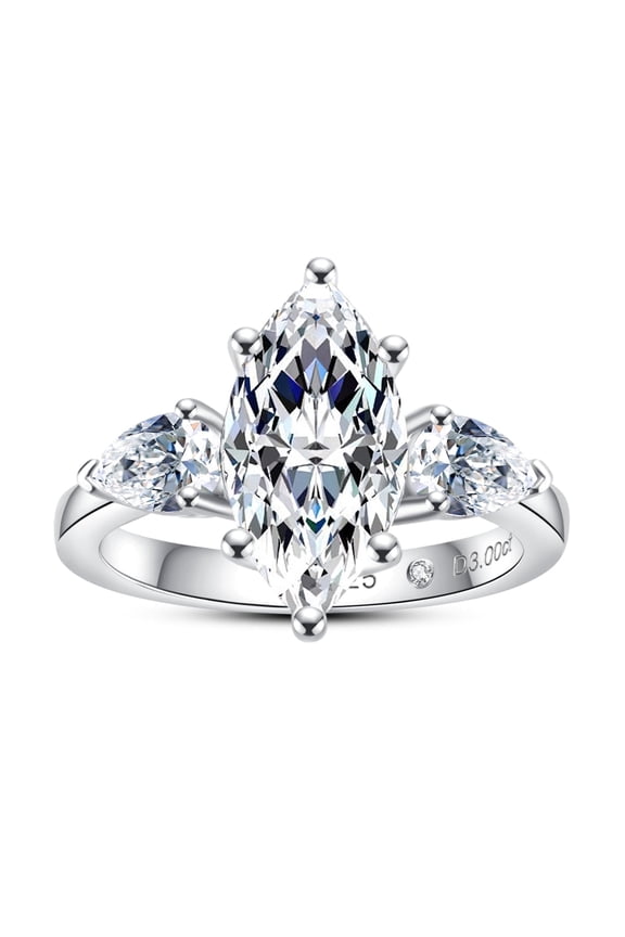 Moissanite Engagement Ring, Total 4 Carat 3 Stone Marquise Cut 14K White Gold Plated S925 Silver Anniversary Wedding Promise Ring for Women
