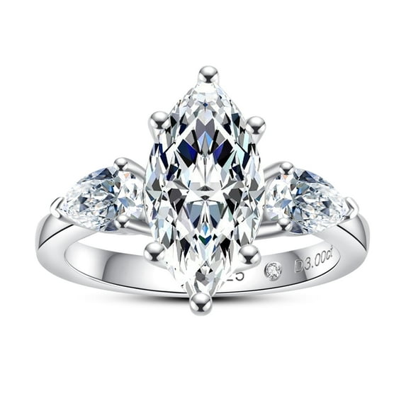 AnuClub Moissanite Engagement Ring, Total 4 Carat 3 Stone Marquise Cut 14K White Gold Plated S925 Silver Anniversary Wedding Promise Ring for Women