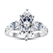 خاتم خطوبة AnuClub Moissanite ، إجمالي 4 قيراط 3 قطع ماركيز الحجر 14K مطلية بالذهب الأبيض S925 خاتم وعد الزفاف الفضي للنساء