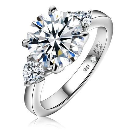 AnuClub 3 4 5ct Round Cut/Emerald cut Moissanite Engagement Rings 925 Silver Three-Stone Promise Ring for Women