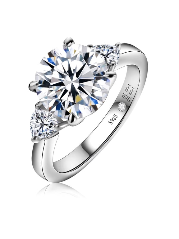 3 4 5ct Round Cut/Emerald cut Moissanite Engagement Rings 925 Silver Three-Stone Promise Ring for Women