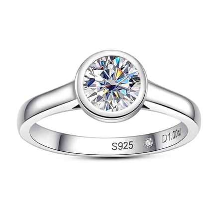 AnuClub Moissanite Engagement Rings, 1/2/3 CT Bezel Setting Round Solitaire Promise Rings in 14K White Gold Plated Sterling Silver, Anniversary Rings for Women