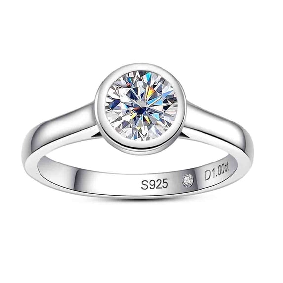AnuClub Moissanite Engagement Rings, 1/2/3 CT Bezel Setting Round Solitaire Promise Rings in 14K White Gold Plated Sterling Silver, Anniversary Rings for Women