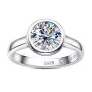 AnuClub Moissanite Engagement Rings, 1/2/3 CT Bezel Setting Round Solitaire Promise Rings in 14K White Gold Plated Sterling Silver, Anniversary Rings for Women