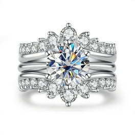 Sterling Silver 3 Piece CZ Round Center Promise Wedding Ring Set Sterling Silver 3 Piece CZ Round Center Promise Wedding Ring Set