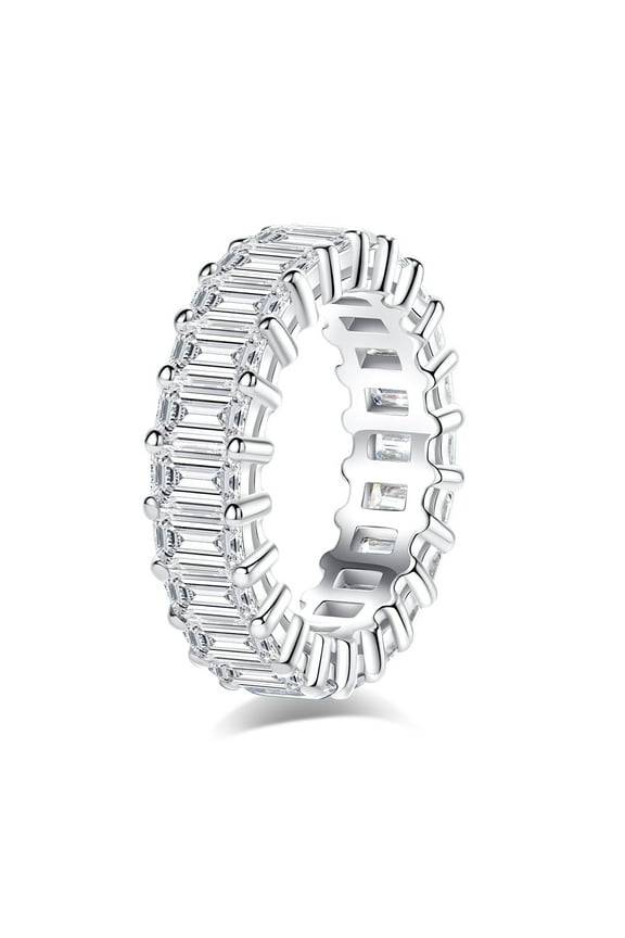 Moissanite Eternity Ring, Emerald Cut 6.6cttw D Color 925 Sterling Silver Wedding Band Rings for Women