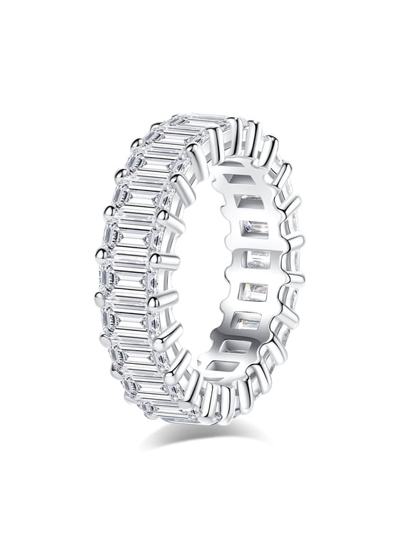 Moissanite Eternity Ring, Emerald Cut 6.6cttw D Color 925 Sterling Silver Wedding Band Rings for Women