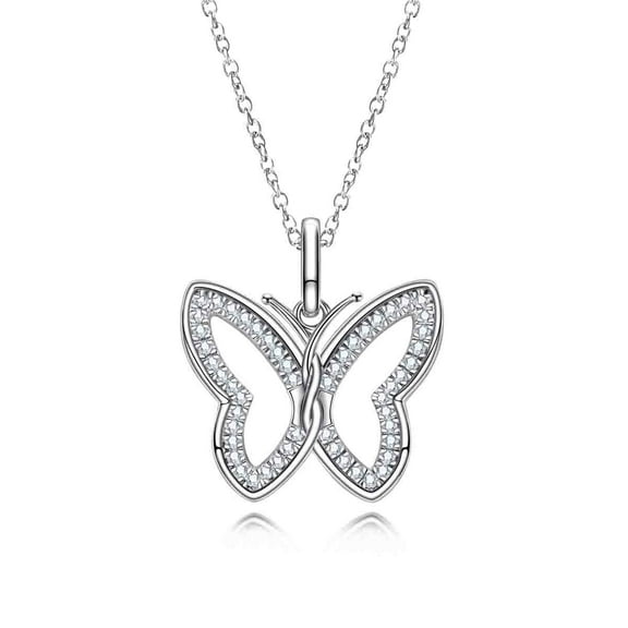 AnuClub Moissanite Pendant Butterfly Necklace D Color VVS1 925 Sterling Silver Adjustable Necklace Gift for Women Wife Her with Certificate
