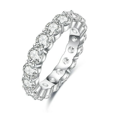 AnuClub 4mm Moissanite Eternity Rins 5cctw D Color VVS1 14K Gold Plated Sterling Silver Wedding Band Ring for Women