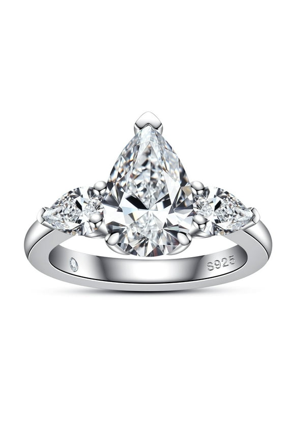 Moissanite Wedding Ring 3CT Center Stone D Color VVS1 925 Sterling Silver Pear Cut Engagement Promise Rings for Women with Certificate