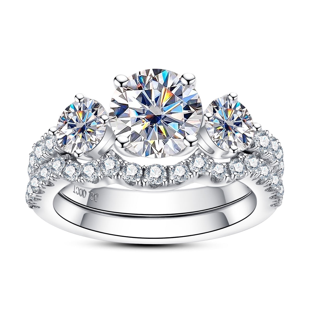 AnuClub Moissanite Wedding Rings Bridal Set 3.7CTTW D Color VVS1 Clarity Round Brilliant Cut 925 Sterling Silver Moissanite Wedding Band Engagement Rings for Women with Certificate