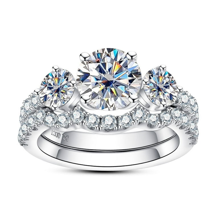 AnuClub Moissanite Wedding Rings Bridal Set D Color VVS1