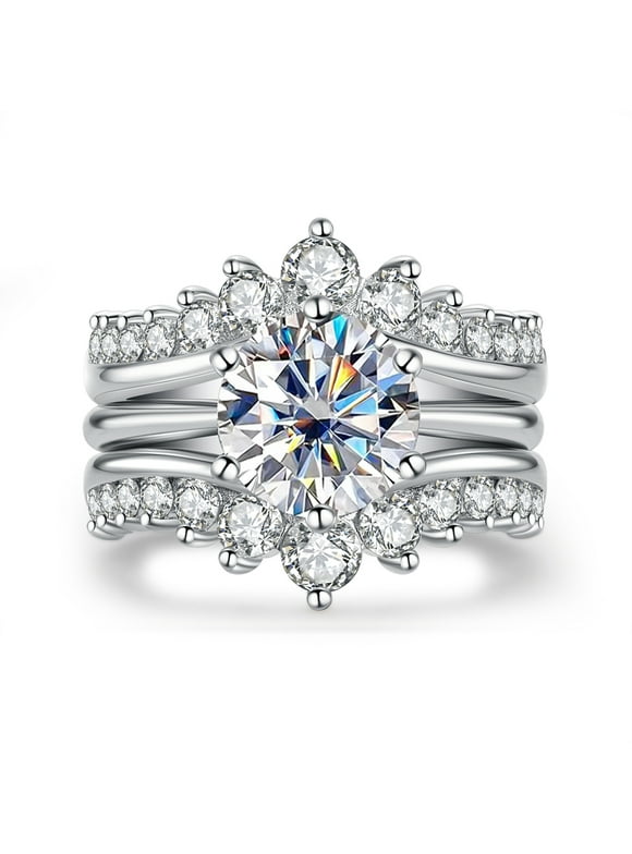 Moissanite Wedding Rings Set for Women ,4.52cttw(3CT Center Stone) D Color VVS1 925 Sterling Silver Engagement Promise Ring with Certificate