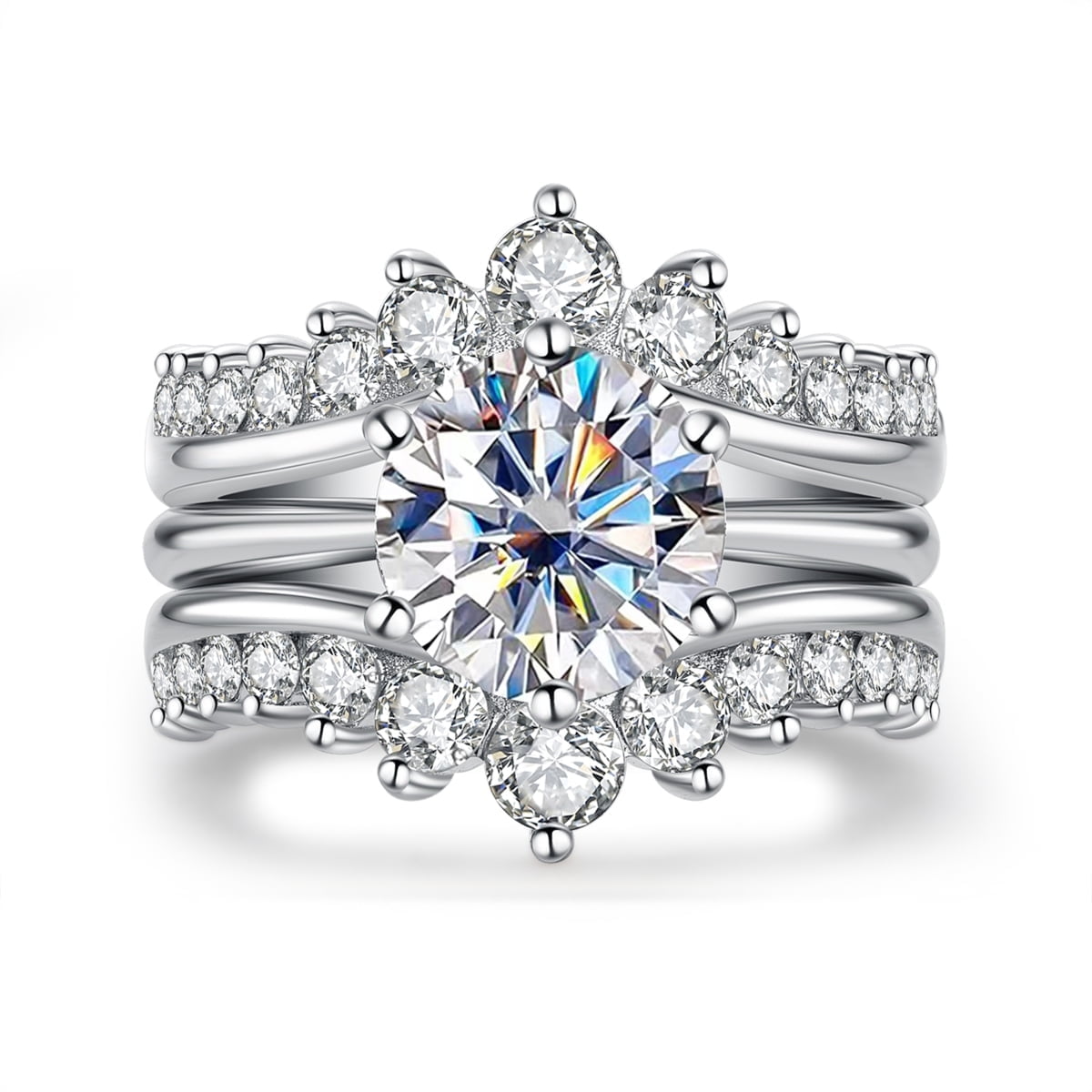 AnuClub Moissanite Wedding Rings Set for Women ,4.52cttw(3CT Center Stone) D Color VVS1 925 Sterling Silver Engagement Promise Ring with Certificate