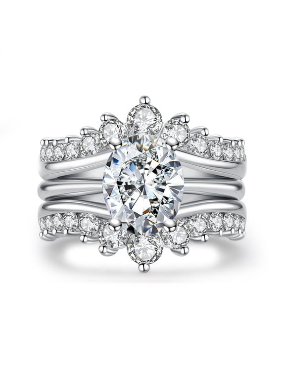 Oval Cut Moissanite Engagement Rings Bridal Set 4.52cttw(3CT Center Stone) D Color VVS1 925 Sterling Silver 3-in-1 Wedding Promise Ring for Women with Certificate
