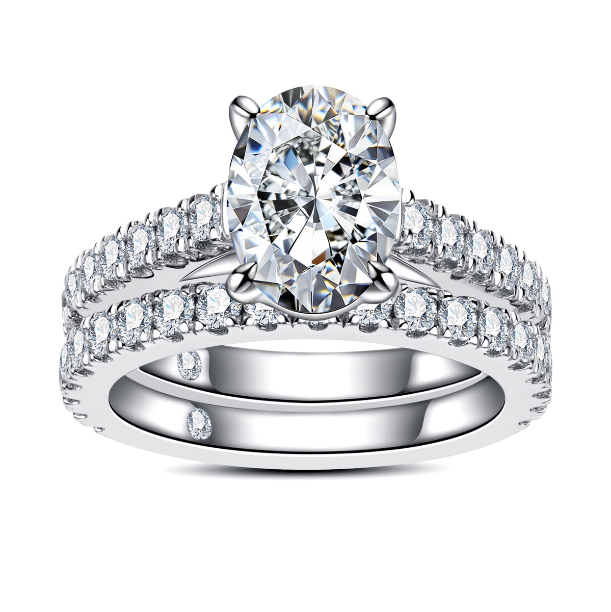 AnuClub Oval Cut Moissanite Wedding Rings Sets 4.042cttw(3CT Center Stone) Bridal Set D Color VVS1 925 Sterling Silver Engagement Promise Anniversary Ring for Women With Certificate