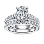 AnuClub Oval Cut Moissanite Wedding Rings Sets 4.042cttw(3CT Center Stone) Bridal Set D Color VVS1 925 Sterling Silver Engagement Promise Anniversary Ring for W