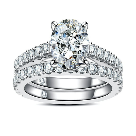 AnuClub Oval Cut Moissanite Wedding Rings Sets 4.042cttw(3CT Center Stone) Bridal Set D Color VVS1 925 Sterling Silver Engagement Promise Anniversary Ring for Women With Certificate