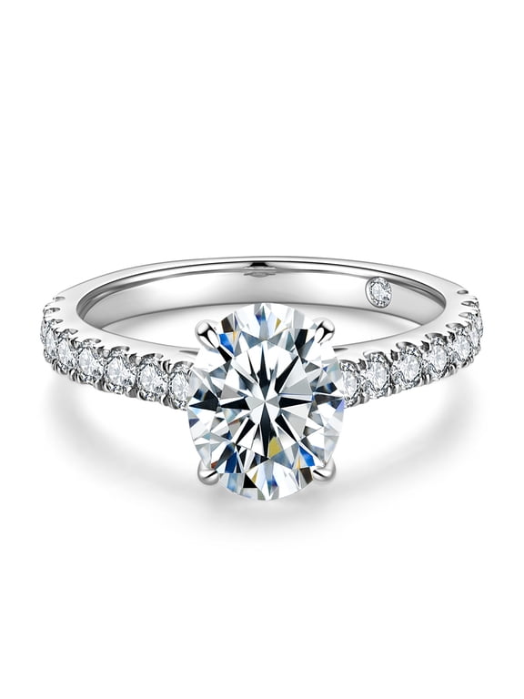 2 Carat Moissanite Engagement Ring Oval Cut D Color VVS1 18K White Gold Plated Sterling Silver Promise Anniversary Ring for Women