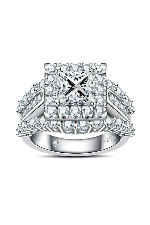 Princess Cut Moissanite Engagement Rings 3.884cttw D Color VVS1 925 Sterling Silver 3 Rows Vintage Halo Wedding Promise Statement Rings for Women