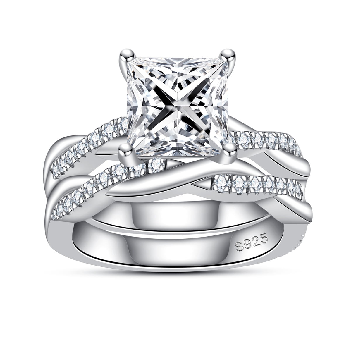 AnuClub Princess Cut Moissanite Wedding Rings Sets 3.384cctw Infinity Bridal Set D Color VVS1 925 Sterling Silver Twisted Vine Engagement Promise Anniversary Ring for Women With Certificate