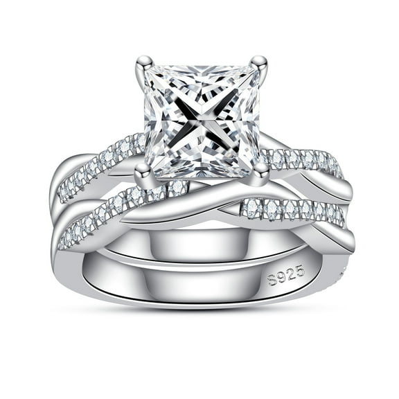 AnuClub Princess Cut Moissanite Wedding Rings Sets 3.384cctw Infinity Bridal Set D Color VVS1 925 Sterling Silver Twisted Vine Engagement Promise Anniversary Ring for Women With Certificate