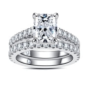 AnuClub Radiant Cut Moissanite Wedding Rings Sets 4.042cttw(3CT Center Stone) Bridal Set D Color VVS1 925 Sterling Silver Engagement Promise Anniversary Ring fo
