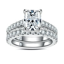 AnuClub Radiant Cut Moissanite Wedding Rings Sets 4.042cttw(3CT Center Stone) Bridal Set D Color VVS1 925 Sterling Silver Engagement Promise Anniversary Ring for Women With Certificate