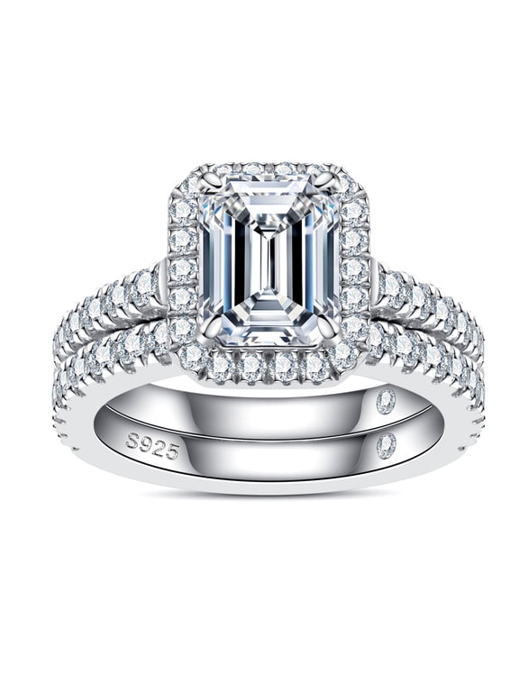 Radiant Cut Moissanite Wedding Rings Sets 4.266cttw(3CT Center Stone) Bridal Set D Color VVS1 925 Sterling Silver Engagement Promise Anniversary Ring for Women With Certificate