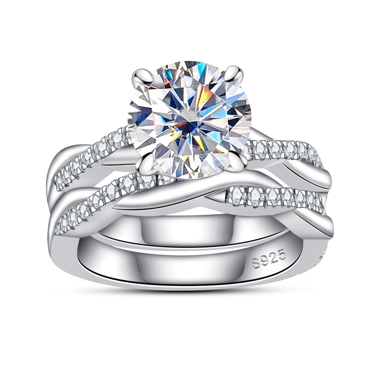 AnuClub Round Cut Moissanite Wedding Rings Sets 3.384 Infinity Bridal Set D Color VVS1 925 Sterling Silver Twisted Vine Engagement Promise Anniversary Ring for Women With Certificate